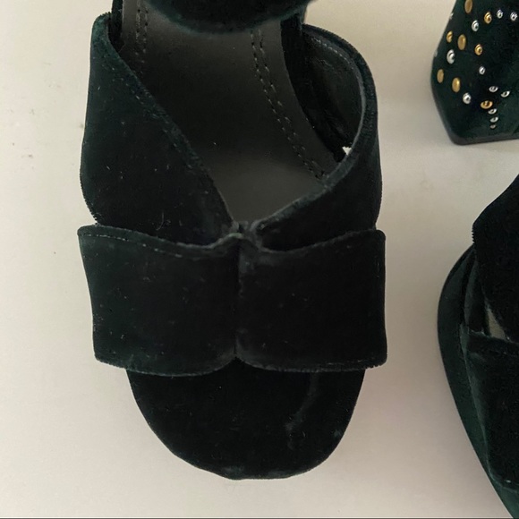 MAJE Studded Dark Green Velvet Platform Sandals - Picture 10 of 16
